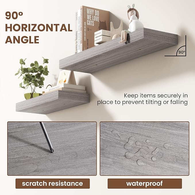48 Inch Floating Shelves for Wall 1 Pack, 48" Wall Shelves for Books, Storage, Decor, Wall Mounted Floating Shelf with Invisible Brackets for Kitchen, Living Room, Gray