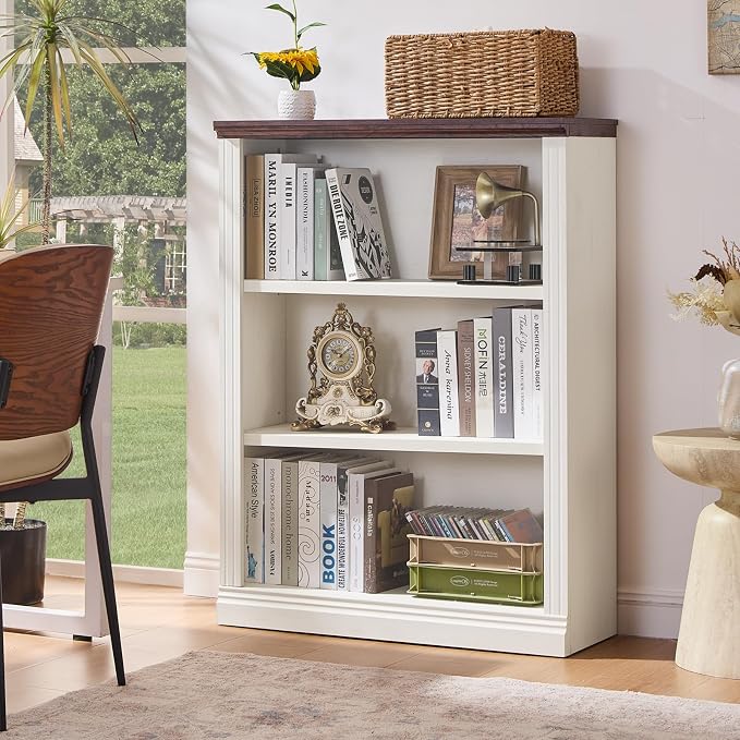 RWYHG 43" White Tall Bookshelf Set of 4,3-Tier Thick Wooden Book Shelf with Adjustable Shelves,Free Standing Farmhouse Bookcase with Open Display Storage,Floor Vintage Bookshelves for Living Room
