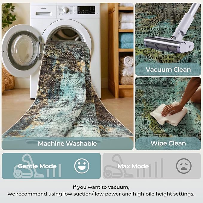 Kokia Abstract Area Rugs Living Room Dark Green Washable Low Pile 4x6 Non-Slip Indoor Decor Carpet Foldable Stain Resistant Ombre Rugs Bedroom Dining Room, Oslo Moss