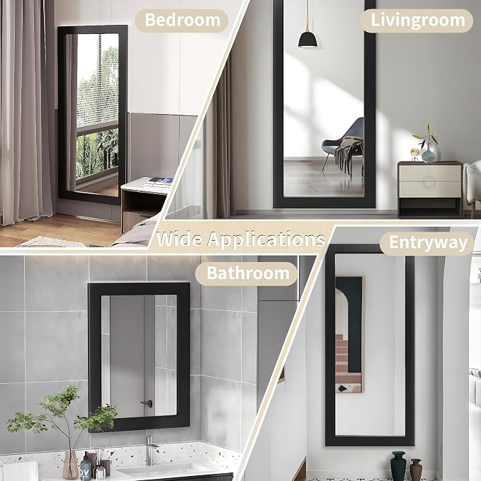 40''x30'' Rustic Wall Mirror for Bathroom Black Wood Frame, Classic Rectangle Mirror Farmhouse Vanity Wall Mirror Decor Living Room, Bedroom, Entryway