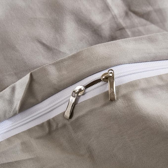100% Washed Cotton Duvet Cover King Size – Light Grey, Linen-Like Texture, Super Soft & Breathable Bedding Set, 3-Piece Durable Percale Comforter Cover