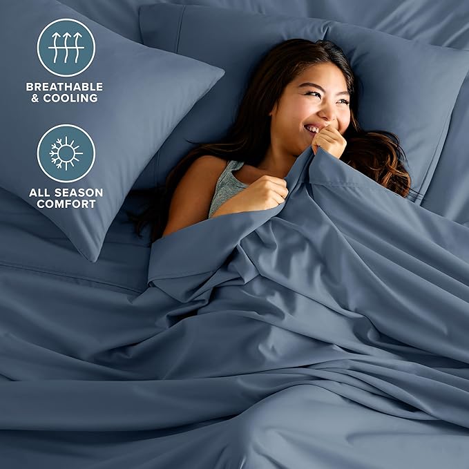 Bare Home Split Head Flex King Sheet Set - 1800 Ultra-Soft Microfiber Bed Sheets - Double Brushed - Deep Pockets - Easy Fit - 4 Piece Set - Bedding Sheets & Pillowcases (Bering Sea)