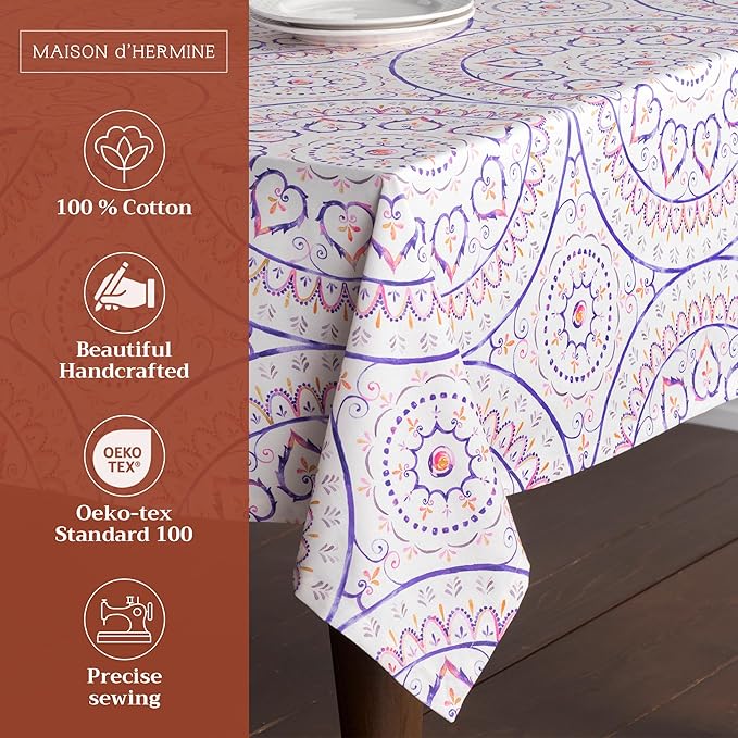 Maison d' Hermine Table Cloth Rectangle Table 100% Cotton 60 x 120 Inches Tablecloth Reusable Decorative for Dining Room Farmhouse Home Valentines Day Decorations Spring Summer - Mandala