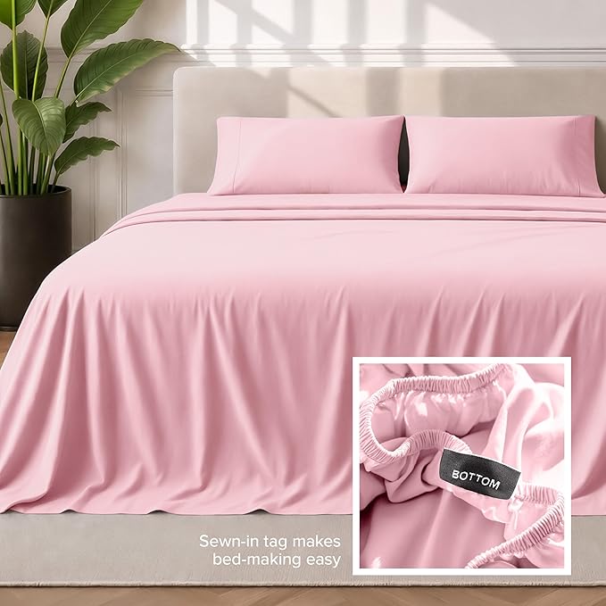 Bare Home King Sheet Set - 1800 Ultra-Soft Microfiber King Bed Sheets - Double Brushed - Deep Pockets - Easy Fit - 4 Piece Set - Bedding Sheets & Pillowcases (King, Light Pink)