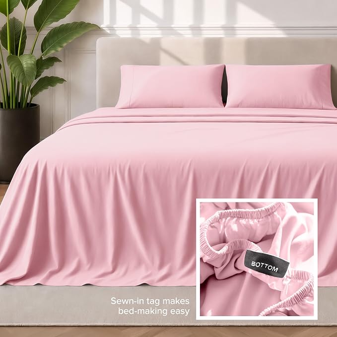 Bare Home Queen Sheet Set - 1800 Ultra-Soft Microfiber Queen Bed Sheets - Double Brushed - Deep Pockets - Easy Fit - 4 Piece Set - Bedding Sheets & Pillowcases (Queen, Light Pink)