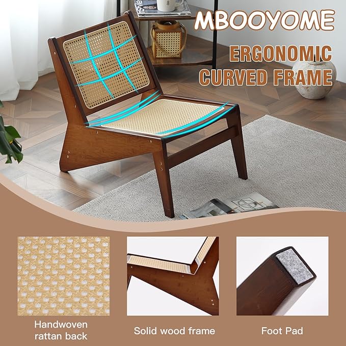 Mid Century Modern Accent Chair for Living Room, Low Lounge Chair with Solid Wood Frame, Comfy Armchair for Bedroom and Balcony, Walnut
