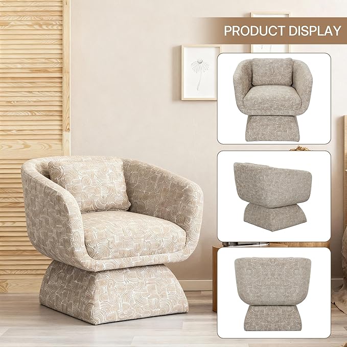 Modern 360° Swivel Accent Chair with Armrest & Curved Back, Soft Cushioned Barrel Lounge Chair (Earth Yellow)