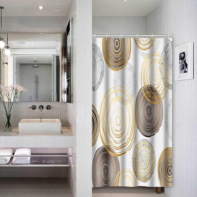 Modern Abstract Shower Curtain, 48x72 inch Polyester, Circle Geometric Pattern Shower Curtain Sets, Mid Century Style Bathroom Curtains Decor Set with 8 Hooks YLOKTP0337