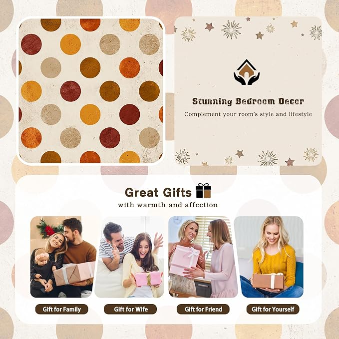 Polka Dot Twin Size Comforter Sets 2 Piece, Retro Geometric Printed Pattern, Soft All Season Bed Comforter & 1 Pillow Sham, Polka Dots Bedroom Decor Reversible Bedding D-GM7