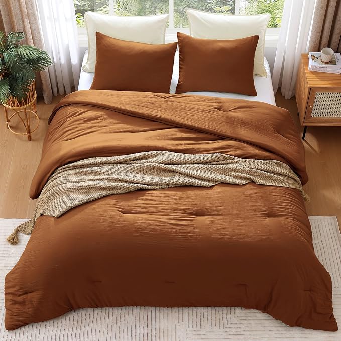WRENSONGE Twin/Twin XL Comforter Set - 2 Pieces Prewashed Burnt Orange Comforter Soft Lightweight for All Seasons, Fluffy Down Alternative Twin XL Comforter with 1 Pillow Sham