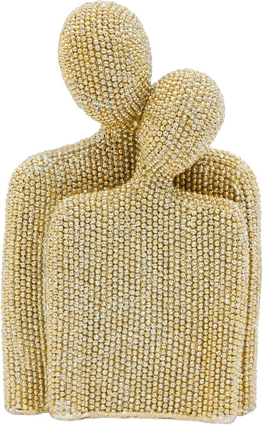 Hugging Couple Statue, Sparkling Golden Romantic Resin Lovers Figurine, Modern Abstract Art Sculptures for Home Living Room Bedroom Office Bookshelf Decor, Luxury Wedding & Valentine's Day Gift
