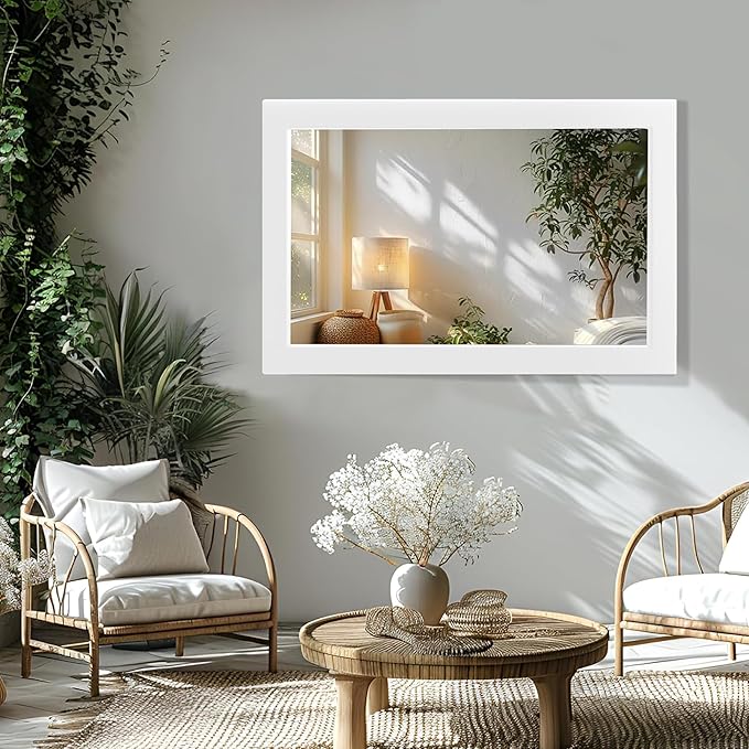 54''x36'' Rustic Wall Mirror for Bathroom White Wood Frame, Classic Rectangle Mirror Farmhouse Vanity Wall Mirror Decor Living Room, Bedroom, Entryway