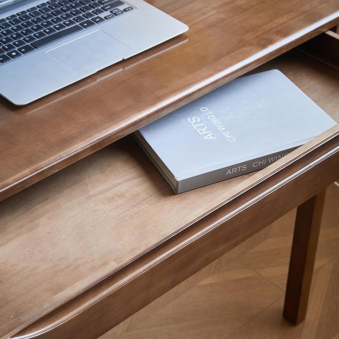 40"x24" Solid Wood Desk with Drawers,Wood Writing Desk for Small Spaces, Home Office Desks for Work, Gaming Study PC Desk for Bedroom, Student Computer Desks(Walnut, 40 inch)