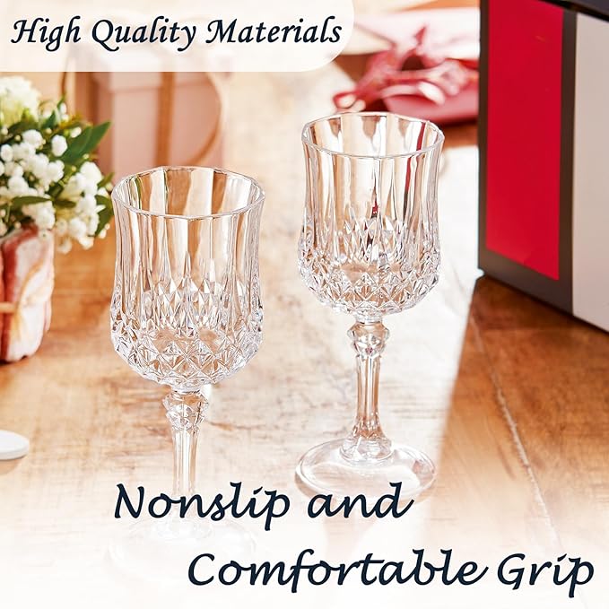 Plastic Wine Glasses, Plastic Goblets Vintage Style Cordial Drinking Glasses for Valentine’s Day, Wedding Reception, Grand Event Party Supplies (24, Transparent)