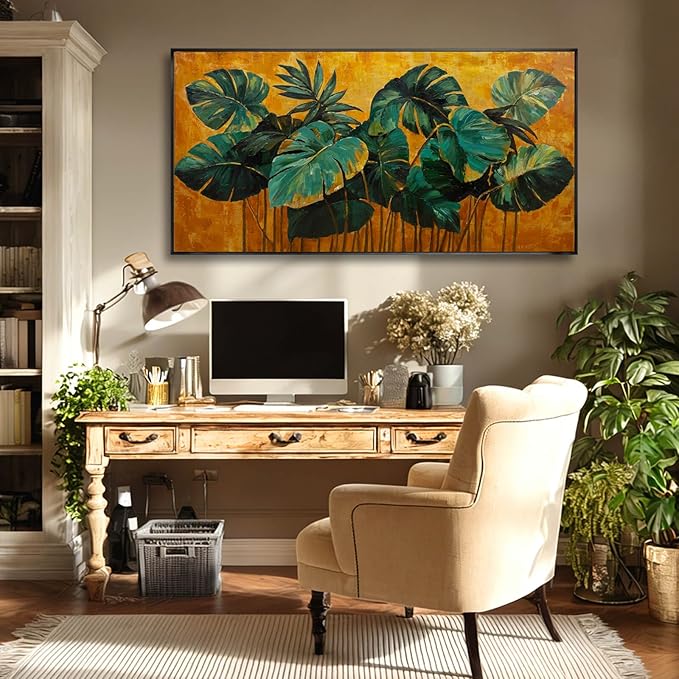 SOUGUAN Plant Canvas Wall Art Green and Gold Wall Decor Vintage Print Pictures 24"x48" Artwork for Bedroom Decorations for Living Room