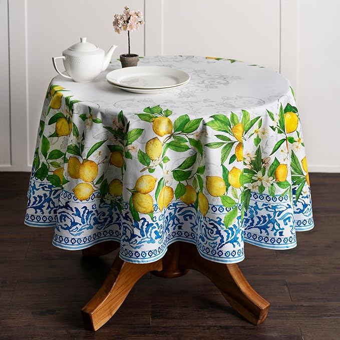 Maison d' Hermine Table Cloth Round Table 100% Cotton 63 Round Inches Tablecloth Reusable Decorative for Dining Room Farmhouse Home Valentines Day Decorations Spring Summer - Cedrat