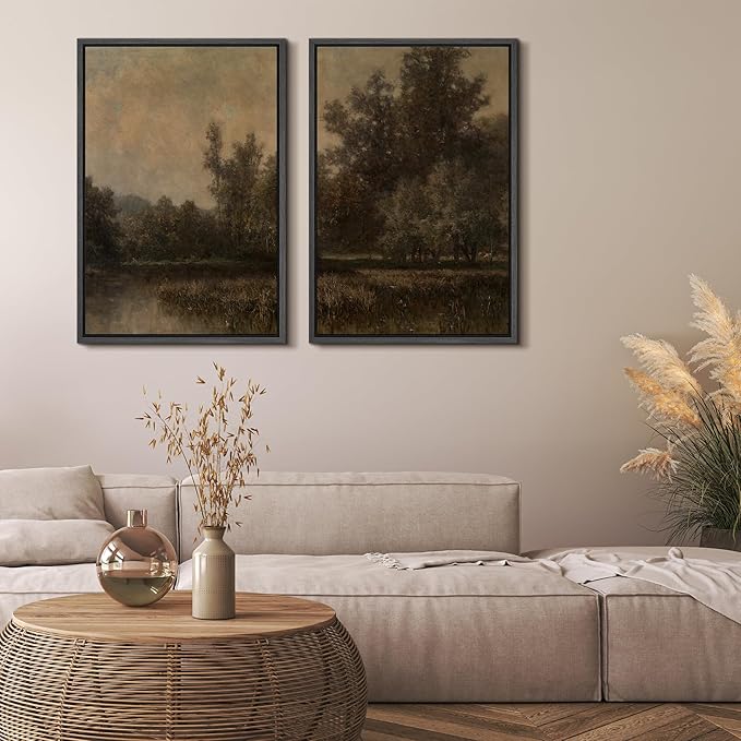 MUDECOR Framed Canvas Print Wall Art Wildflower Meadow Romantic Impressionist Floral Landscape Illustrations Modern Art Decorative Bohemian Chic for Living Room, Bedroom, Office - 16"x24"x2 Black