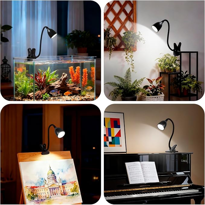 EJIAXIN Desk Lamp for Home Office - Clip on Reading Light and Bed Headboard Clamp Lamp, Bedside Gooseneck Table Lamp, Clip on Desk Lamps, Eye-Caring Desk Lamp for College Dorm Room Study Lamp, Black