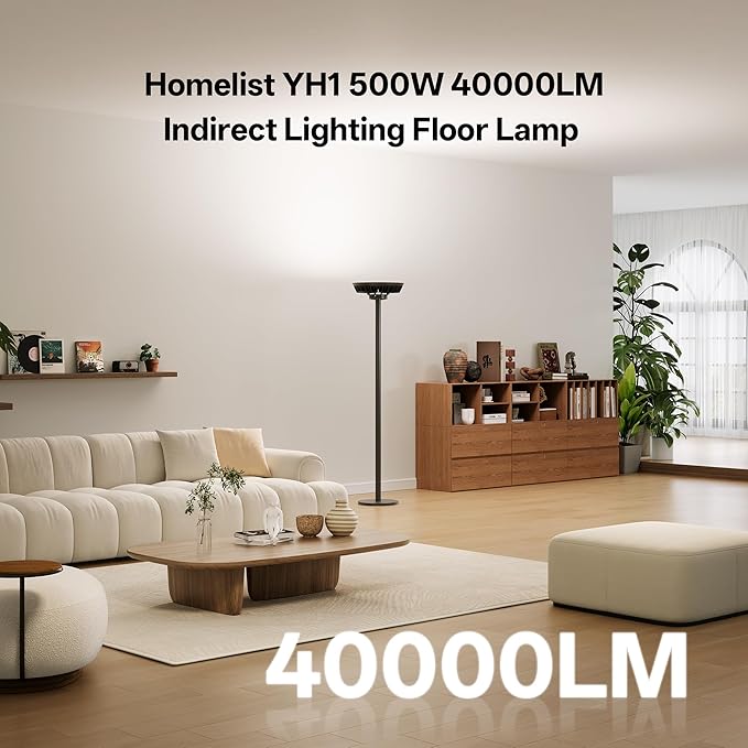Homelist The Brightest Indirect Lighting Floor Lamp, 500W 40000LM Standing Lamp, Super Bright Upward Light, No Glare for Livingroom, Design Room, Painting Room, Open-Plan Spaces, Reading & Work