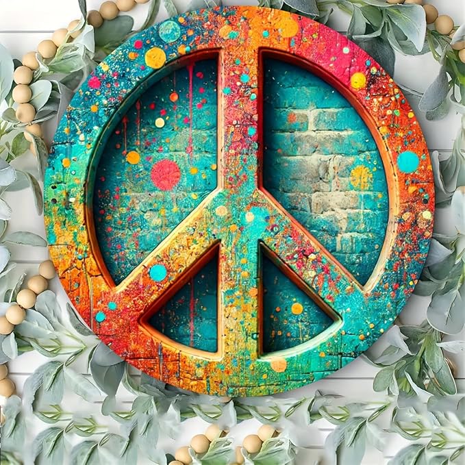Vintage Peace Sign Metal Tin Wall Art, 8x8" - Perfect for Home, Bar, Cafe & Garage Decor