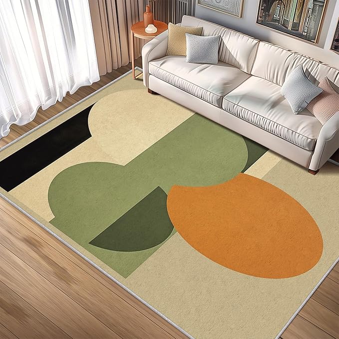 Mid Century Modern Rug 6x9, Washable Abstract Geometric Rugs for Living Room Bedroom, Minimalist Area Rug for Home Decor, Non Slip Backing Floor Carpet - 6 x 9 ft