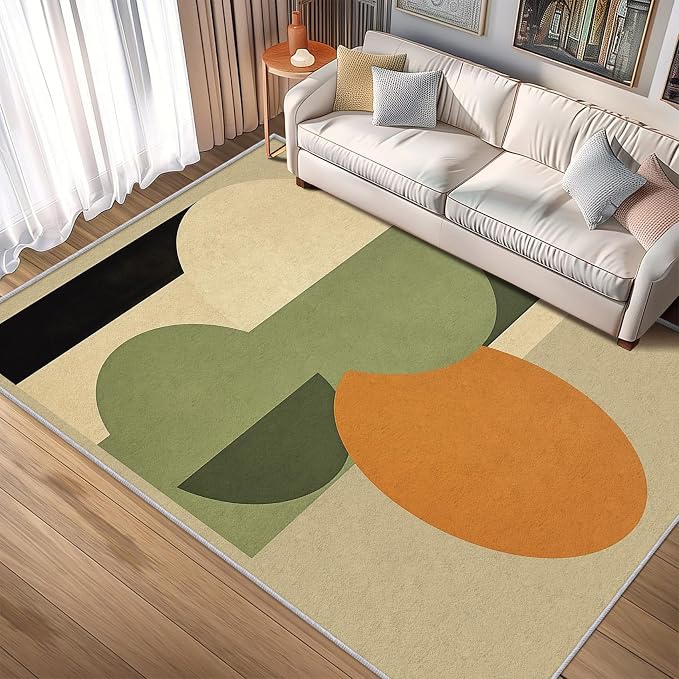 Mid Century Modern Rug 4x5, Washable Abstract Geometric Rugs for Living Room Bedroom, Minimalist Area Rug for Home Decor, Non Slip Backing Floor Carpet - 4 x 5 ft