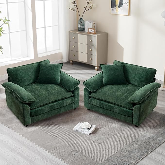 Green Modern Oversized Chair, Comfy Chenille Accent Chair Large Upholstered Armchair with Extra Thick and Deep Seat Lounge Chair for Living Room,Bedroom,Apartment