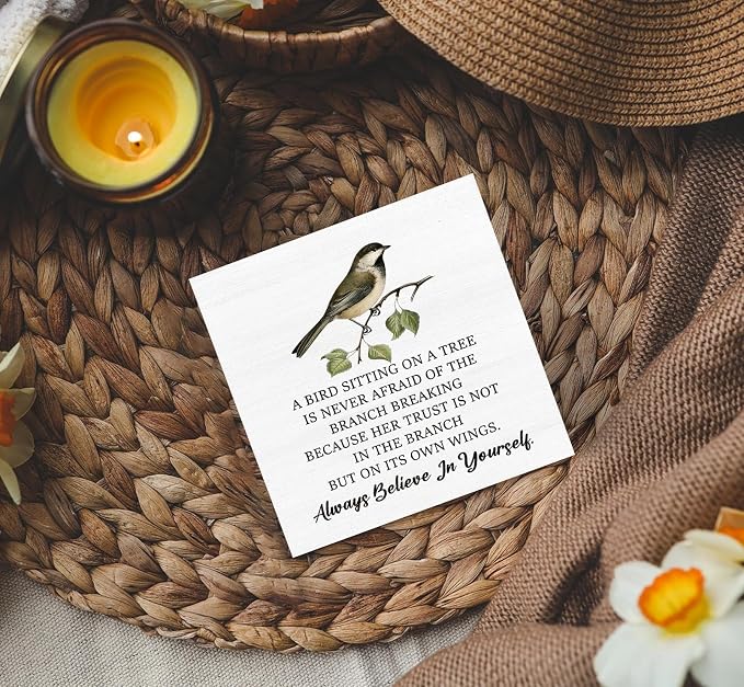 A Bird Sitting on a Tree Is Never Afraid Inspirational Sign - Inspirational Motivational Bird Shelf Desk Decor, Inspirational Motivational Birds Wooden Box Signs Decorative Signs & Plaques