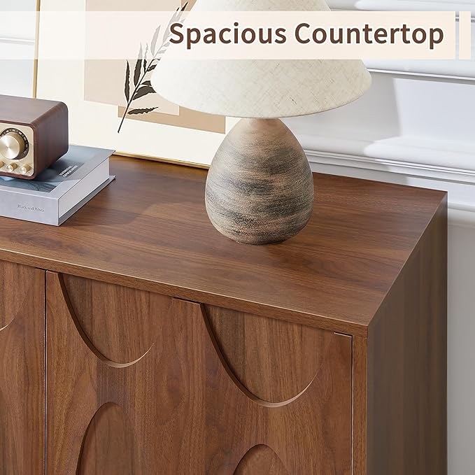 Sideboard Buffet Cabinet with Storage Set of 3, 94.5” Mid Century Modern Storage Cabinet with Adjustable Shelf and 6 Doors for Dining Room, Living Room,Entry