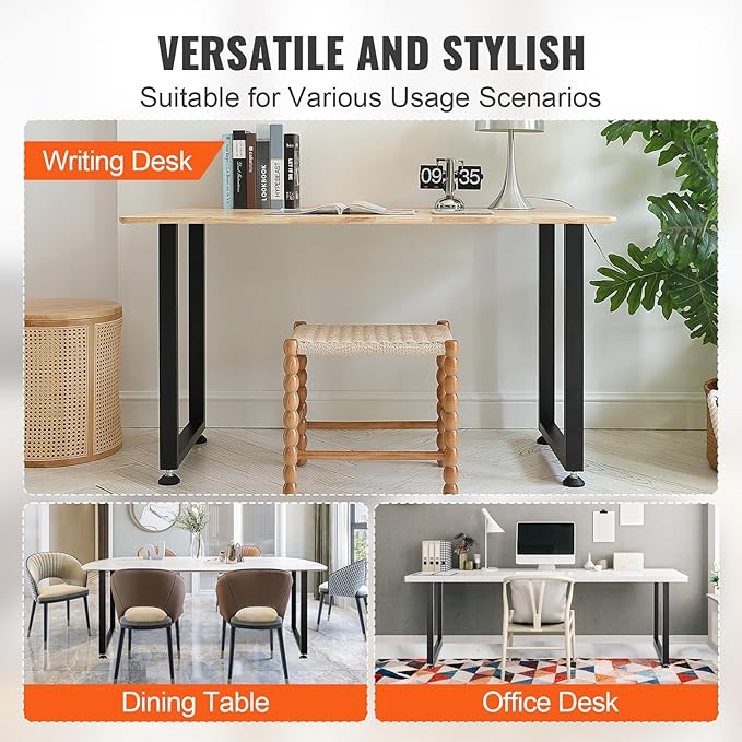 VEVOR 28 Inch Adjustable Furniture Legs, Square Reinforced Steel Office Table Legs Set of 2 for DIY, Max Load 1000 lbs Heavy Duty Desk Legs, Quick Instalation & Rich Accessories Legs Black