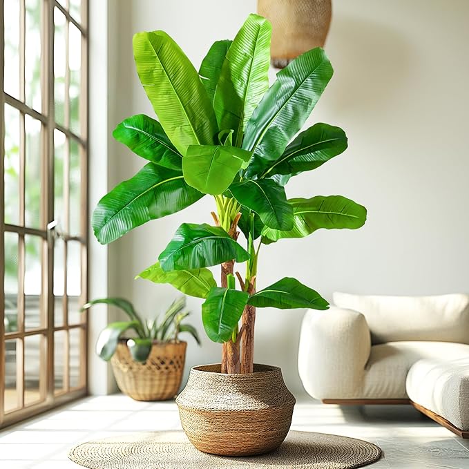 6FT Artificial Banana Tree Tall Fake Banana Leaf Plant Faux Banana Silk Tree Faux Banana Leaves for Home Swimming Pool Indoor Outdoor Patio Tropical Decor