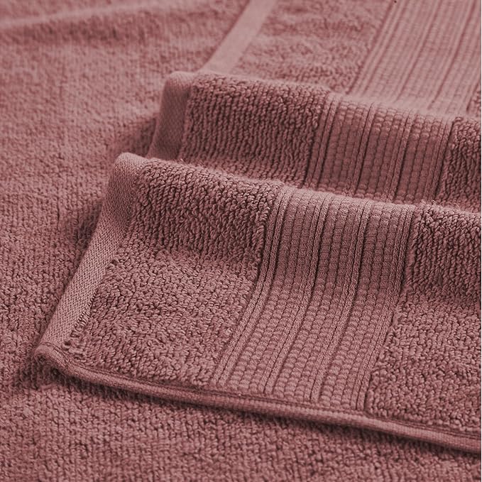 Modern Threads 6-Piece Towel Set – 100% Cotton, Quick Dry, Ultra Absorbent – Includes 2 Bath, 2 Hand, 2 Washcloths (White/Reinhart Rose)