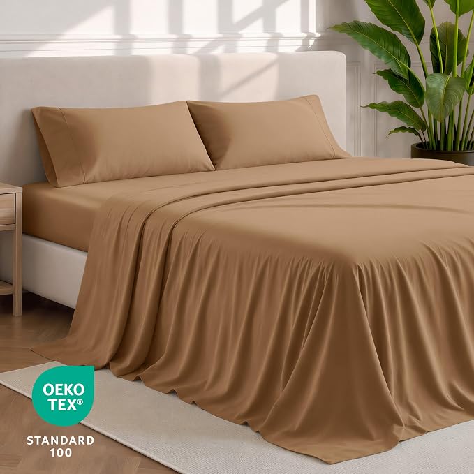 Bare Home King Sheet Set - 1800 Ultra-Soft Microfiber King Bed Sheets - Double Brushed - Deep Pockets - Easy Fit - 4 Piece Set - Bedding Sheets & Pillowcases (King, Caramel)