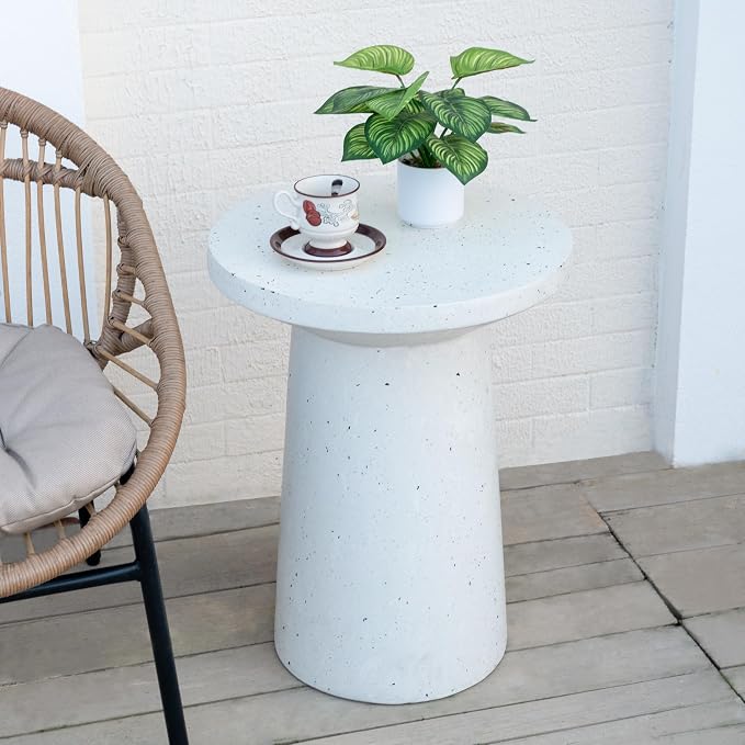 ø18.75'' Faux Concrete Cement Round Side Table End Table, Modern Contemporary Minimalist Style, MGO Material for Indoor & Outdoor, No Assembly, White