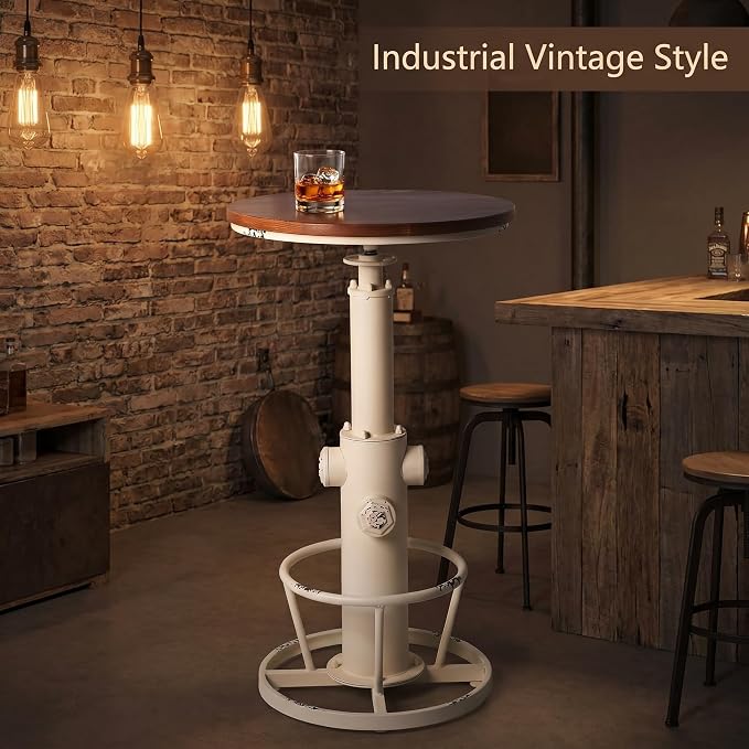 Topower Industrial Bar Table 38.58-48.43" Adjustable Pub Table Kitchen Dining Coffee Bistro Table Antique White