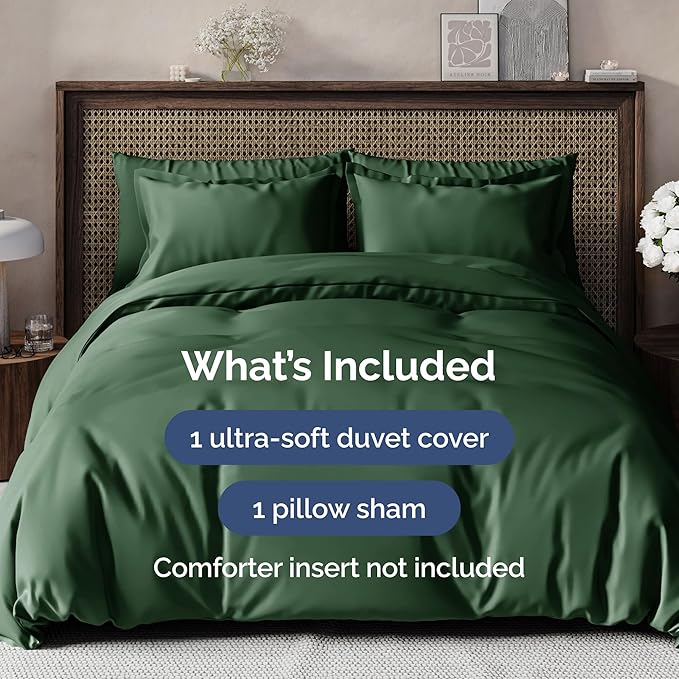 Duvet Cover Twin/Twin XL Size - Extra Soft Twin/Twin XL Size Duvet Cover - Lightweight, Breathable & Fade Free w/Zipper Closures & Ties - 68" x 90" Inches - (Emerald Green) Comforter Not Included