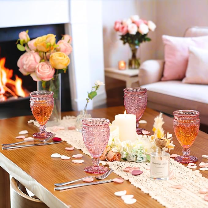 Darlion Wine Goblets, Goblet Glasses, Pink Goblets, Wine Glasses Set of 4, Pink Glasses Drinking for Party Home Wedding