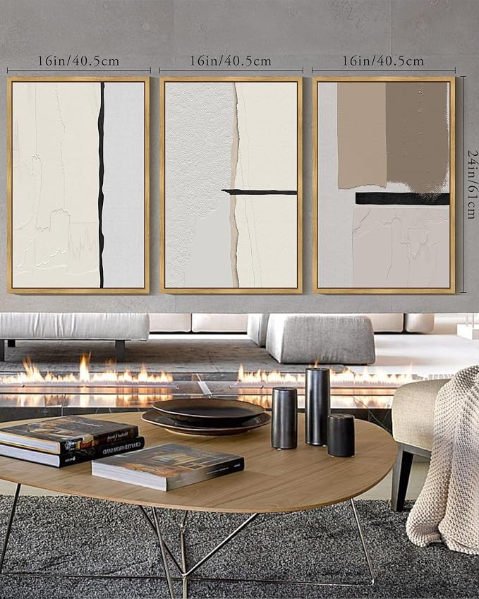 KUVIOKE Neutral Abstract Framed Wall Art Beige Mid Century Textured Wall Decor Minimalist Modern Illustrations Art Print Home Decor 16x24in (Natural Framed)