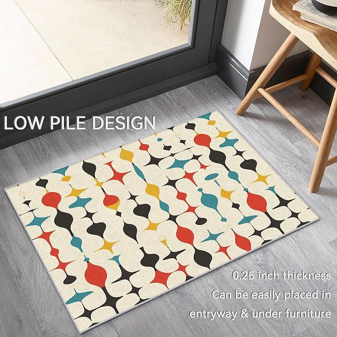 Mid Century Rugs for Living Room 5x7, Retro 50s Colorful Geometric Abstract Modern Pattern Design Area Rug, Mid Century Bedroom Decor Carpet, Non Slip, Washable (RG703)