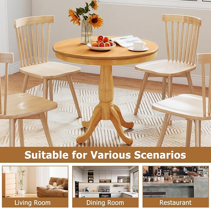 Giantex Round Dining Table for 2-4 People, 32" D X 30" H Wooden Kitchen Table with Spacious Tabletop, Pedestal Base, Leisure End Tables for Bar, Kitchen, Dining Room, Restaurant, Natural