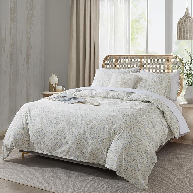 HoneiLife Floral Duvet Cover Queen - 100% Cotton Comforter Cover, Soft & Breathable Bedding Duvet Cover Sets with Zipper Closure & Corner Ties, 3-PC Wildflower Comforter Cover Sets, Early Summer