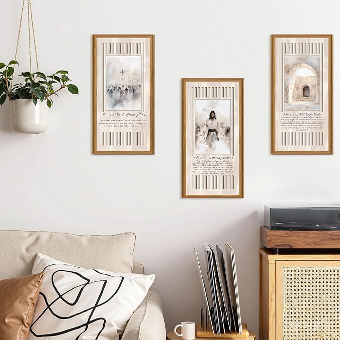 Ausril 3 Pcs Boho Christian Nativity Scene Wood Wall Art Birth of Jesus Wall Decor Catholic Easter Hanging Art Christmas Religious Artwork for Church Living Room Bedroom 7.9 x15.8 Inch
