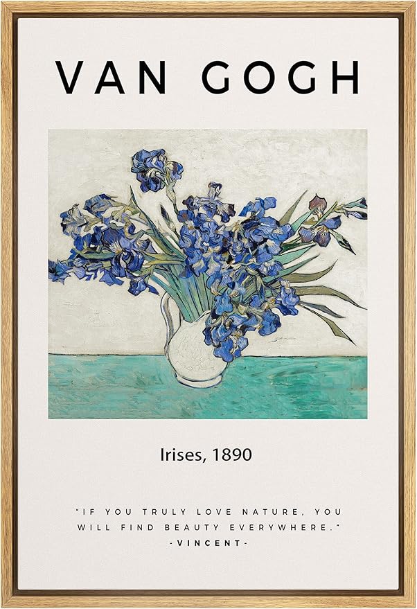 SIGNLEADER Framed Canvas Print Wall Art Van Gogh Irises 1890 Decorative Brushstroke Illustrations Fine Art Colorful Multicolor Warm for Living Room, Bedroom, Office - 16"x24" Natural