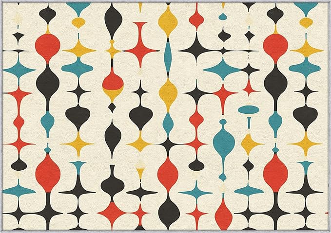 Mid Century Rugs for Living Room 7x9, Retro 50s Colorful Geometric Abstract Modern Pattern Design Area Rug, Mid Century Bedroom Decor Carpet, Non Slip, Washable (RG709)