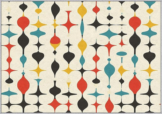Mid Century Rugs for Living Room 7x9, Retro 50s Colorful Geometric Abstract Modern Pattern Design Area Rug, Mid Century Bedroom Decor Carpet, Non Slip, Washable (RG709)