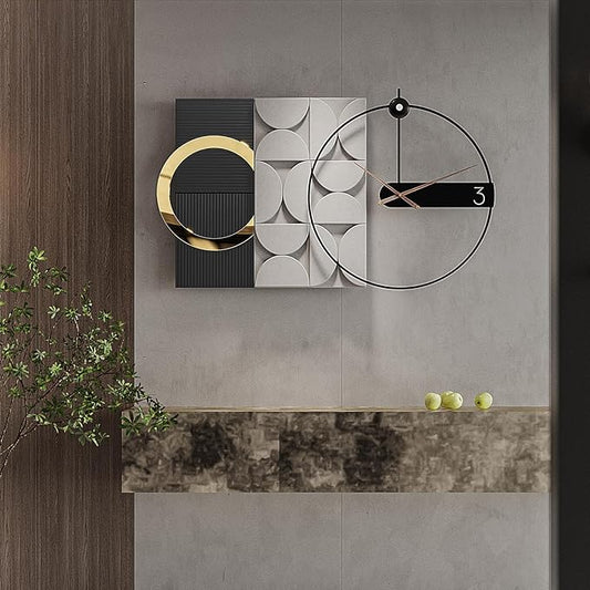 Large Decorative Wall Clock Silent Non-Ticking, Modern Metal Wall Clock Decor for Living Room Office Bedroom Kitchen (Black, 30"X18")