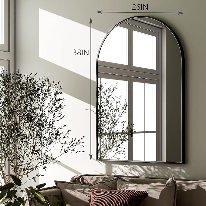 HARRITPURE Arched Wall Mirror – 26"x38" Arch Bathroom Mirror Metal Frame Vanity Mirror for Bedroom, Entryway Dresser Decor, Black