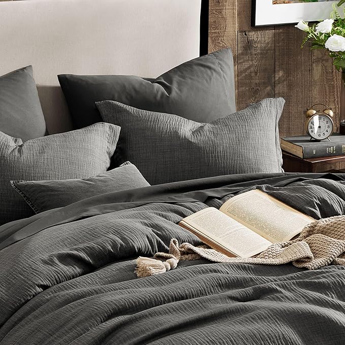 Geniospin King Size Comforter Set- 7 Piece Grey Textured King Bedding Set, Soft Solid Bed in a Bag for All Season, King Comforter Set with Sheets(Grey,102''x90'')