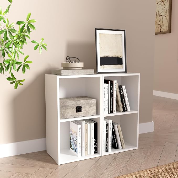 Wooden 2 Cube Storage Organizer, 2 Tier Storage Cubes Storage Display Cubby, Versatile Cubes Shelf and Cubby Organizer for Any Space (White, 2 Cube-W(11.8inch)
