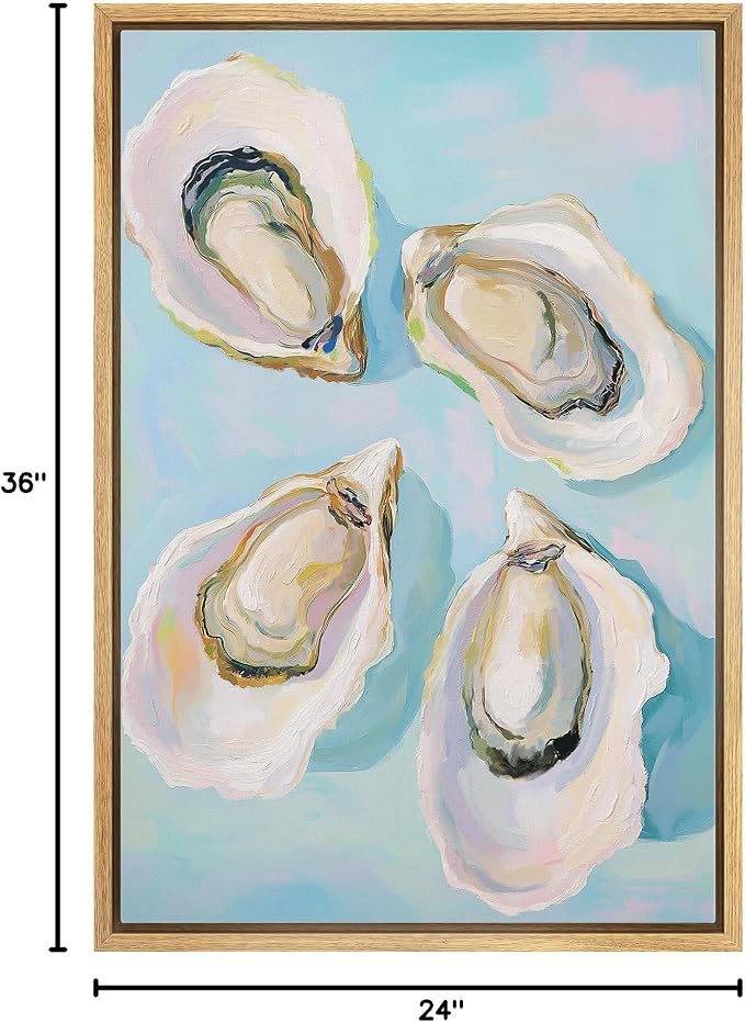 MUDECOR Framed Canvas Print Wall Art Colorful Oyster Shells Coastal Kitchen or Beach House Sea Illustrations Minimalism Decorative Bohemian Geometric Retro for Bedroom - 24"x36" Natural